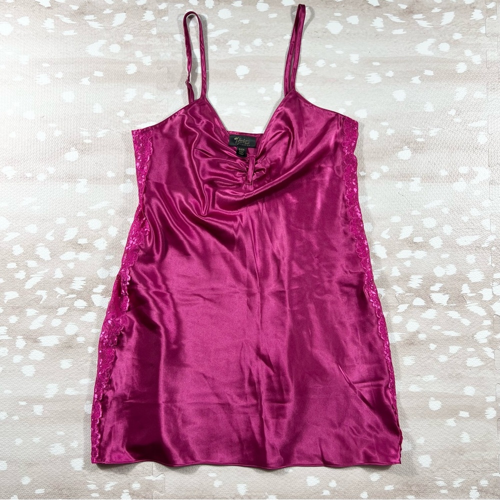 Thalia Sodi Intimates Satin Pink Slip Dress Chemise with Lace Trim Women Small